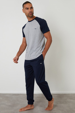 Raglan Short Sleeve Mens Lounge Set - Navy