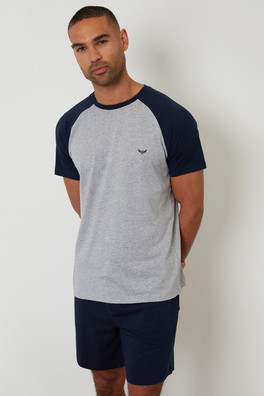 Raglan Short Sleeve Top & Shorts Mens Lounge Set - Navy