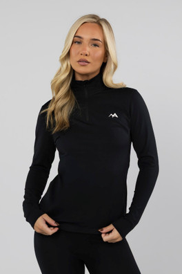 Womens Thermal Base Layer Top 1/4 Zip - Black