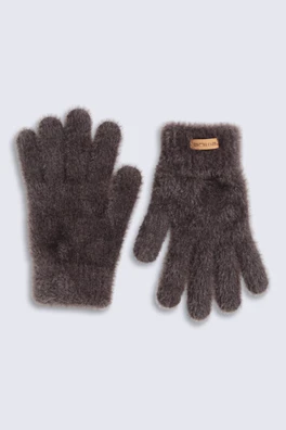 Womens Fluffy Unlined Gloves - Light Brown
