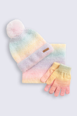 Animal Kids Rainbow Lined Hat Snood Glove Set - Pink