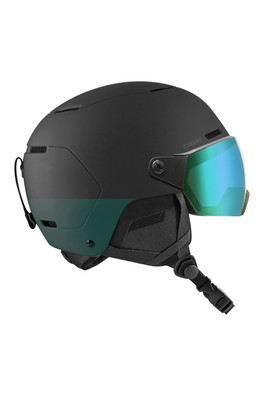 Pow 2 Vision Unisex Ski Helmet with Visor - Black/Green