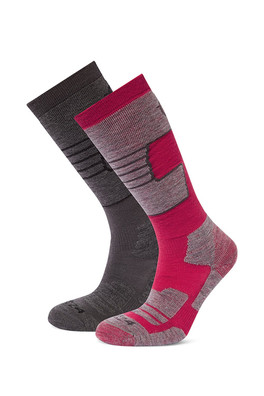 Linz 2 Pack Womens Ski Socks - Dark Grey Marl/Dark Pink