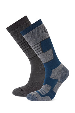 Linz 2 Pack Womens Ski Socks - Dark Grey Marl/Jewel Blue