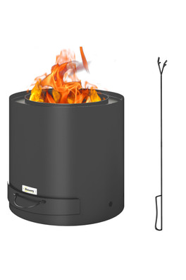 Black Outdoor Round Fire Pit with Ash Tray & Poker - Black