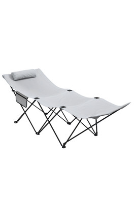 Folding Single Camping Cot with Side Pocket - Light Grey
