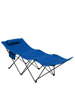Folding Single Camping Cot with Side Pocket - Blue