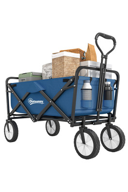 Folding Outdoor Storage Trolley with Brake - Blue