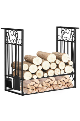 Vintage Powder Coated Steel Log Rack - Black