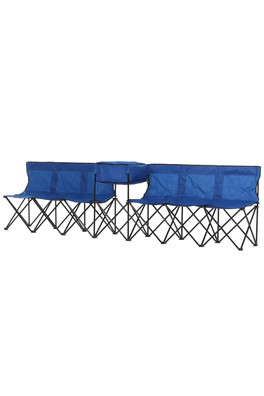 Blue 6 Seat Folding Camping Bench with Cooler - Blue