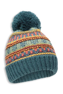 EMS Fairisle Kids Fleece Lined Pom Beanie - Blue