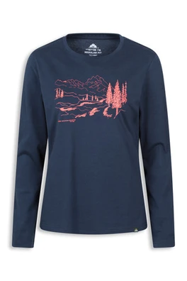 EMS Mountain Sketch Women's Graphic Long Sleeve T-Shirt - Navy