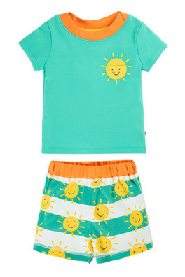Baby 100% Organic Cotton Easy On Outfit - Pacific Aqua/Full Of Sunshine