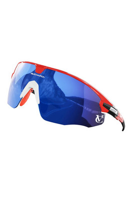 Missile Cycling Sunglasses with UV400 Red Lens - Red Frame. Blue Lens