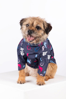 Yapham Patterned Dog Raincoats - Horse Print Navy