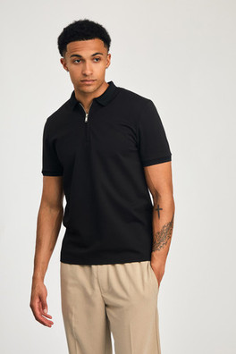 Short Sleeve Mens Zip Neck Polo Shirt - Black