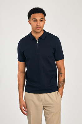 Short Sleeve Mens Zip Neck Polo Shirt - Navy
