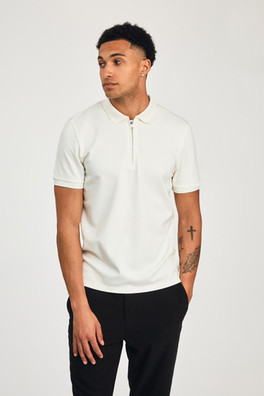 Short Sleeve Mens Zip Neck Polo Shirt - White