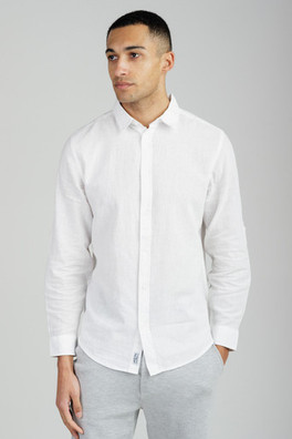 Linen Blend Mens Long Sleeve Button-Up Shirt - White