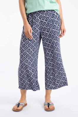 Sarita Womens Printed Wide Leg Cropped Trousers - Twilight