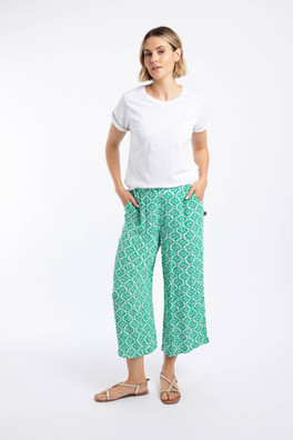 Sarita Womens Printed Wide Leg Cropped Trousers - Beach Glass