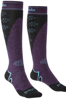 Women's Midweight Merino Endurance Ski Socks - Dark Purple/Sky Blue