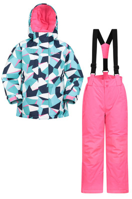 Kids Printed Ski Jacket & Pant Set - Teal