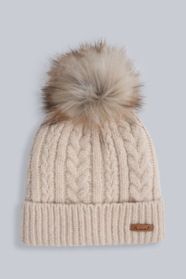 Becky Womens Sherpa Lined Pom Beanie - Light Beige