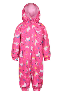 Spright Fleece Lined Printed Junior Waterproof Rain Suit - Pink