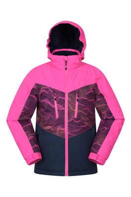 Storm II Kids Printed Extreme Waterproof Ski Jacket - Dark Pink