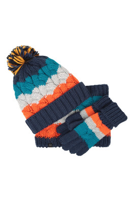 Ensemble d'accessoires d'hiver en tricot épais Enfant - Bleu Marine
