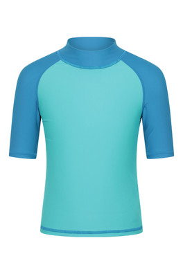 Short Sleeved Kids Rash Vest - Light Teal
