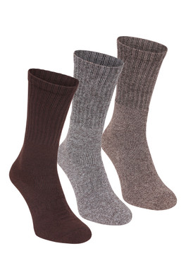 Outdoor Mens Mid-Calf Walking Socks 3-Pack - Light Brown