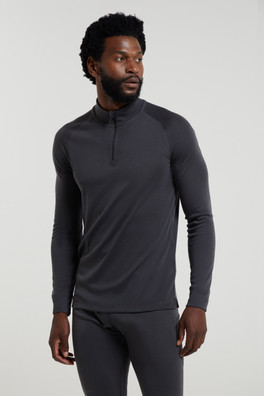 Talus Mens Long Sleeved Zip Neck Top - Charcoal