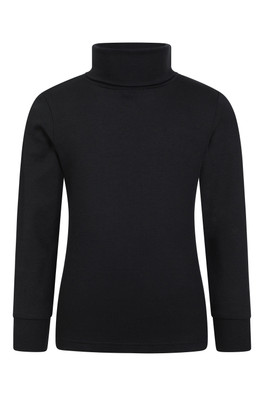 Meribel Kids Cotton Roll Neck Top - Black
