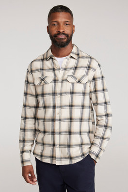 Trace Mens Flannel Long Sleeve Shirt - Off White