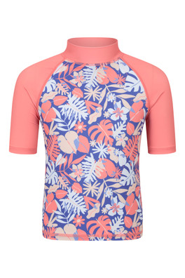 Short Sleeve Kids Printed Rash Vest - Light Pink