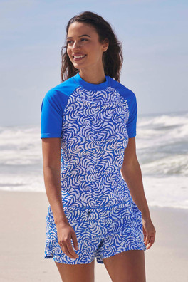 Womens Patterned Rash Vest - Bright Blue