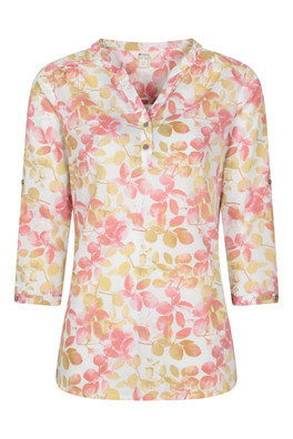 Petra Printed Womens 3/4 Sleeve Shirt - Coral