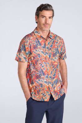 Tropical Printed Mens Short Sleeved Shirt - Bright Orange