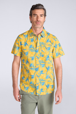 Tropical Printed Mens Short Sleeved Shirt - Mustard