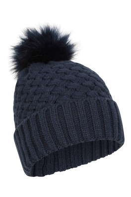 Lisbon Borg Lined Womens Thermal Pom-Pom Beanie - Navy