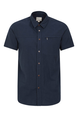 Coconut Slub Texture Mens Short-Sleeved Shirt - Navy
