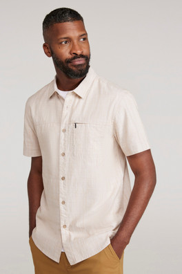 Coconut Slub Texture Mens Short-Sleeved Shirt - Beige