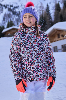 Snowdrop Printed Kids Ski Jacket - Coral