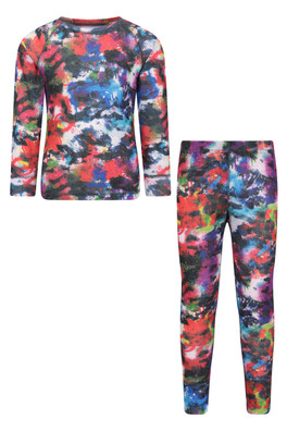 Talus Printed Kids Baselayer-Top & Pants Set - Dark Red