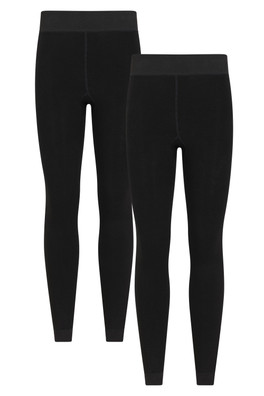 Womens Fluffy Fleece Lined Thermal Leggings 2-Pack - Black