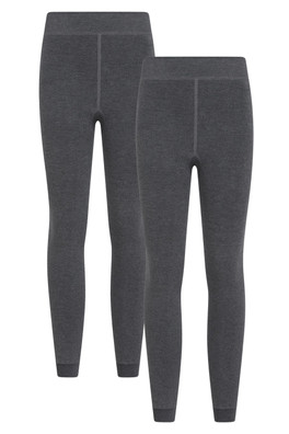 Womens Fluffy Fleece Lined Thermal Leggings 2-Pack - Charcoal