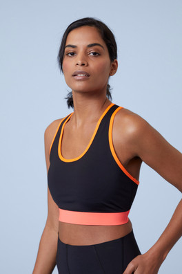 Soutien-gorge de sport à maintien moyen et couleur contrastée pour femme - Noir