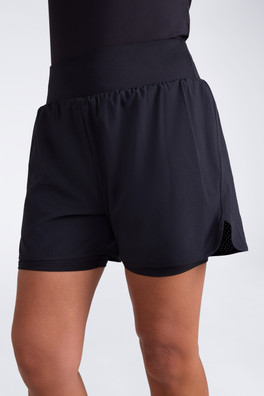 Double-Layer Womens Running Shorts - Black